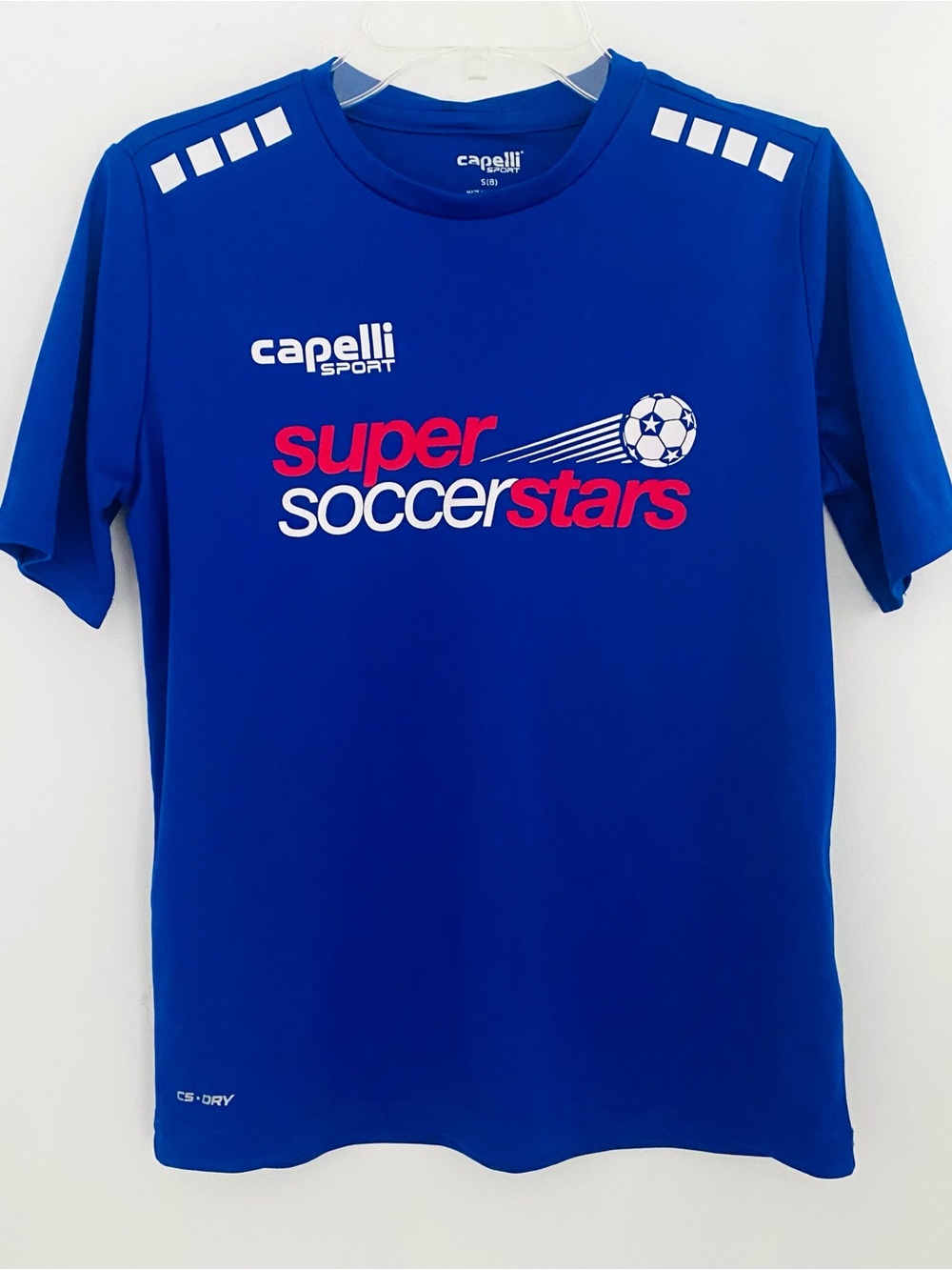 ⚽️Boys “Super Soccer Stars” Blue Dri-fit Sports Shirt SZ 8 (small Y)